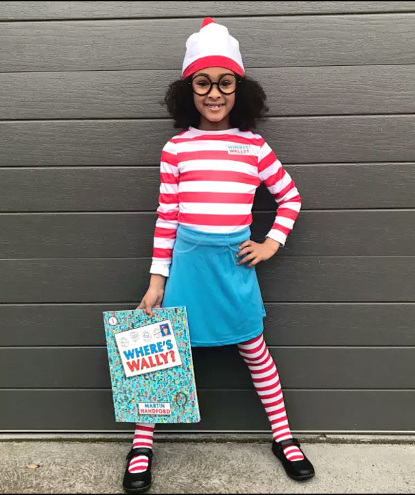 Fancy dress book week ladies red and white striped T-shirt hat glassess set 