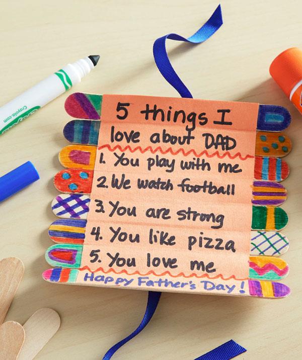 5 things I love about Dad card of sticks