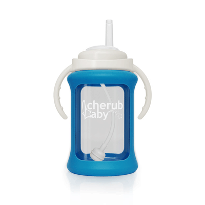 Cherub Baby Wide-neck Glass Straw Cup with Colour Change Silicone Sleeve