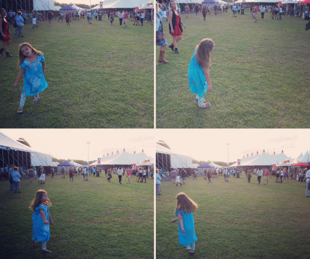 small girl twirling and dancing at Byron Bay Bluesfest