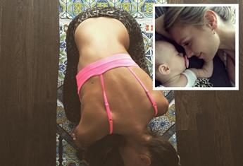 Jennifer Hawkins doing yoga with her “yoga buddy”, daughter Frankie is too adorable for words