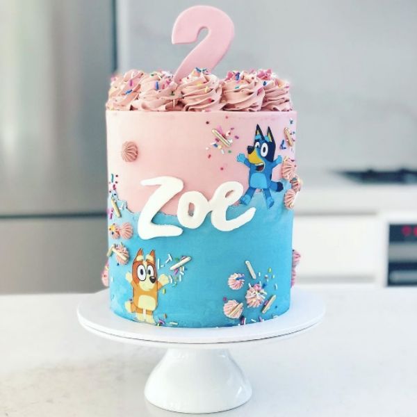 Inspired Bluey Themed Birthday Cake Topper Personalised Pastel Pink 