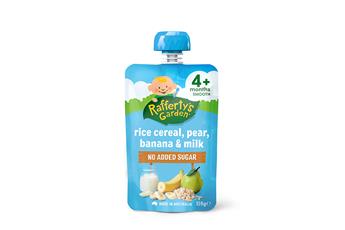 Rafferty’s Garden Rice Cereal, Pear, Banana & Milk 4+ Months Pouch